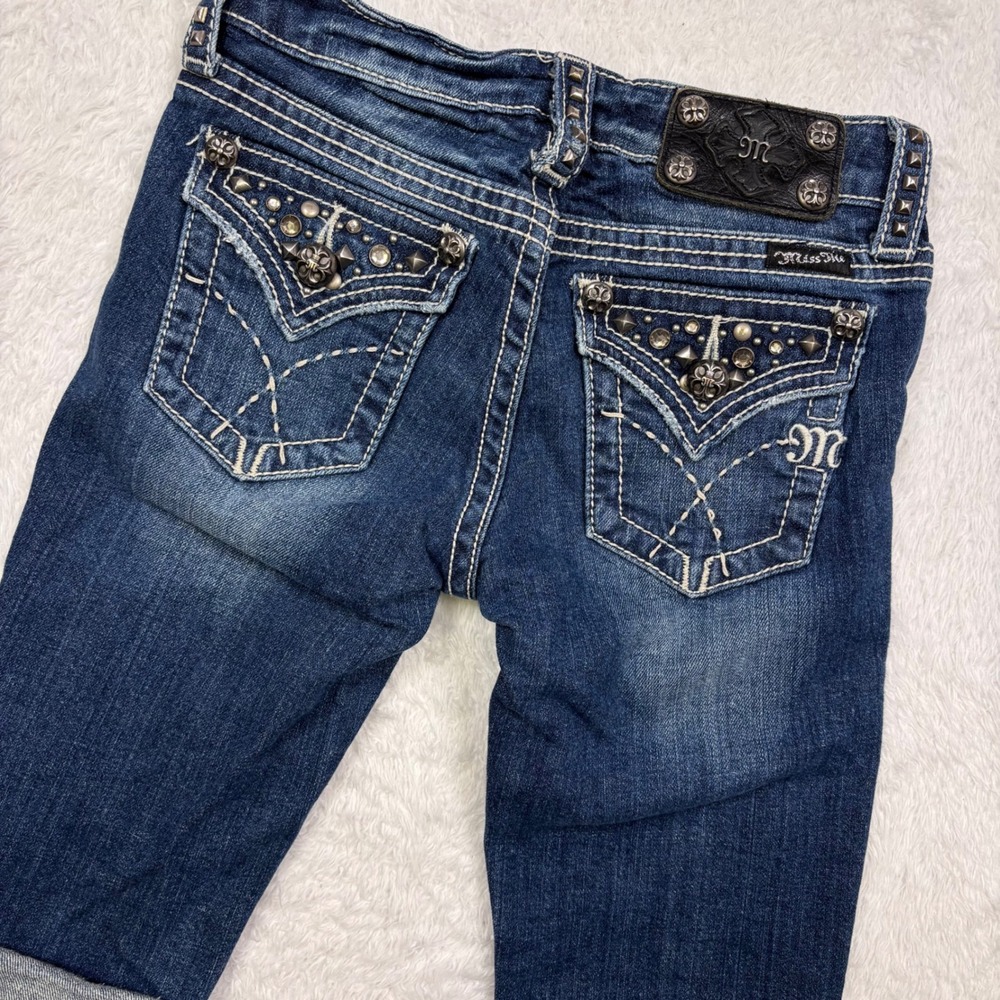 Miss Me Denim Capri Jeans GIRLS 12‎ Dark Wash Embellished Flap Pockets JK4288P9